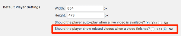 WP YouTube Live default player settings